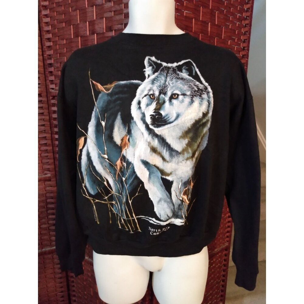 Vintage 90s Harlequin Wolf Print Sweatshirt Wolves Adult Medium Outdoors Nature